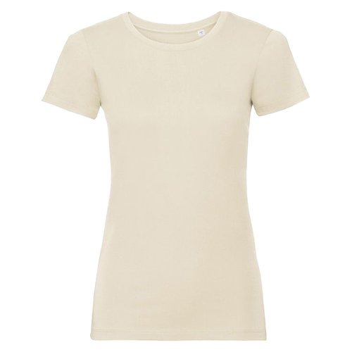 Beige bomulds T-shirt til damer med korte rmer.