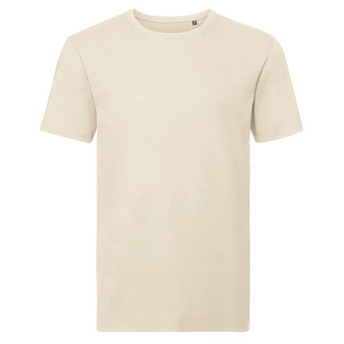 Beige kologisk bomulds T-shirt til mnd med korte rmer.