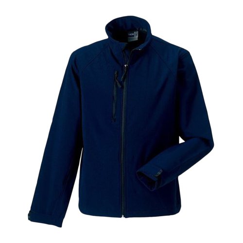 Marinebl softshelljakke af polyester og elastan til herrer.