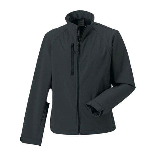 Mrkegr softshelljakke lavet af polyester og elastan til mnd.
