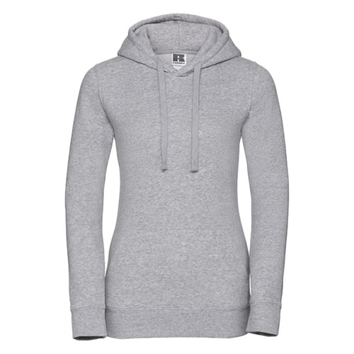 Gr bomulds-polyester damehttetrje med htte og snre.