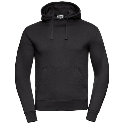 Sort bomuld-polyester herre-hoodie med htte og kngurulomme.