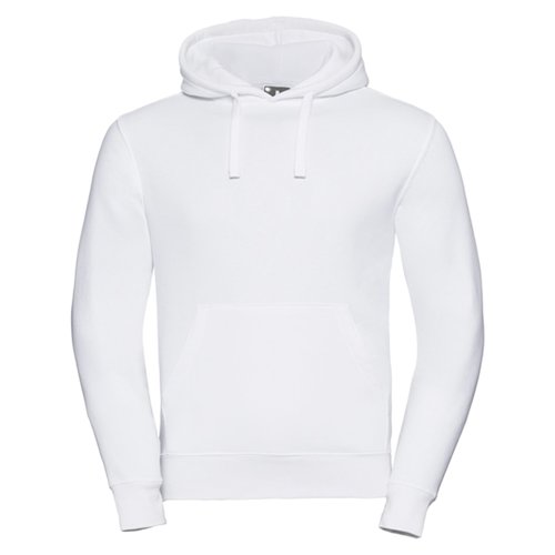 Hvid bomulds-polyester httetrje med htte og kngurulomme.