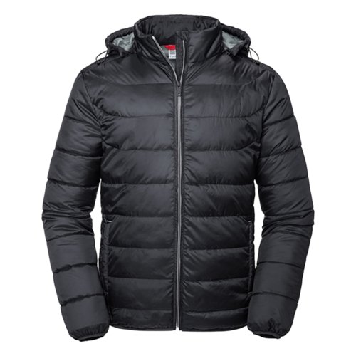 Sort polyester vatteret jakke med htte.