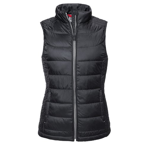 Sort quiltet vest i polyester til damer med fuld lynls.