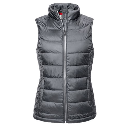 Gr polyester quiltet vest med fuld lynls.