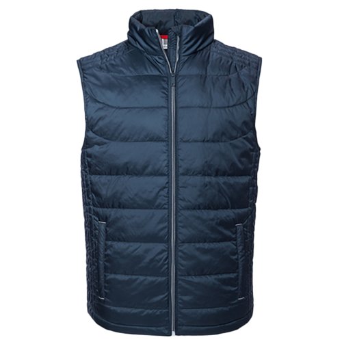 Marinebl quiltet vest i polyester med fuld lynls.