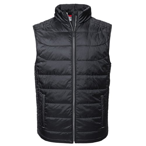 Sort polyester vatteret vest med fuld lynls.