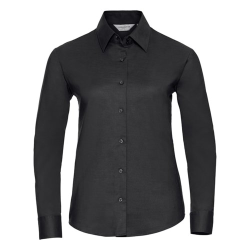 Sort Oxford-bluse i bomuldsblanding med lange rmer.