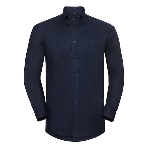 Marinebl herreskjorte i bomuld og polyester med knaplukning.