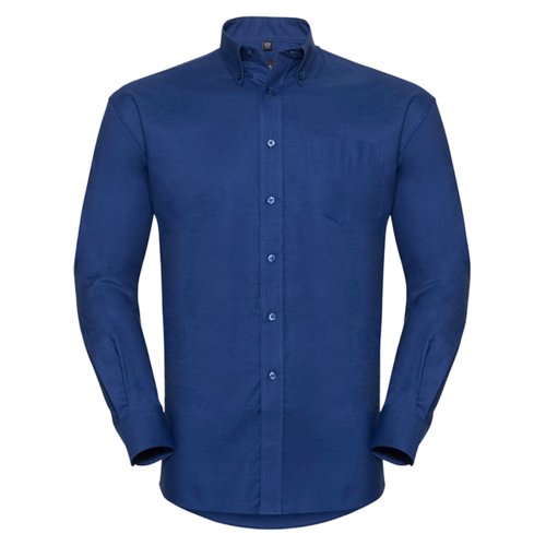 Bl bomuld-polyester herreskjorte med lange rmer.