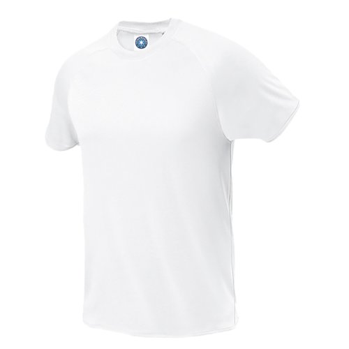 Hvid polyester T-shirt med korte rmer.