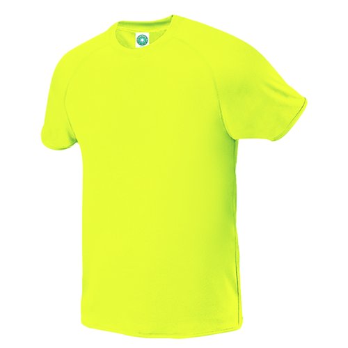 Gul polyester T-shirt med korte rmer.