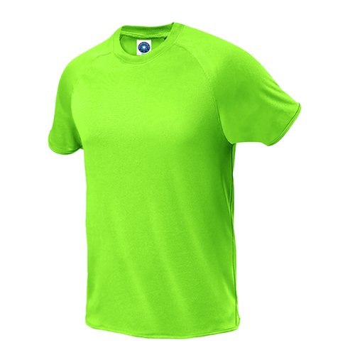Grn polyester T-shirt med korte rmer.