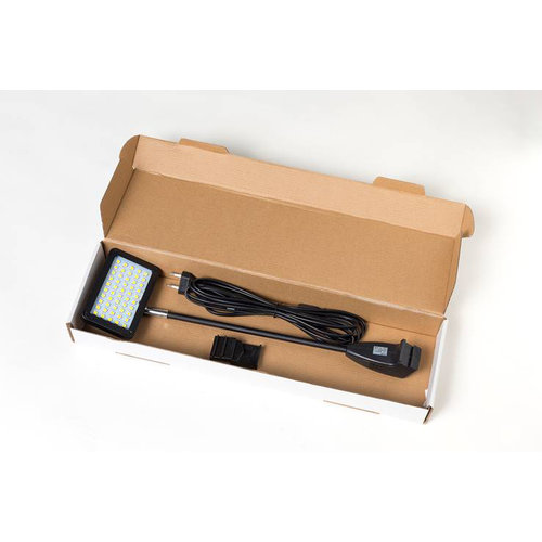 Sort LED-lampe med kabel og stik til displays.