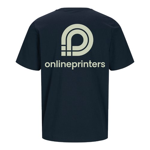Marinebl kologisk bomulds T-shirt til mnd og kvinder.