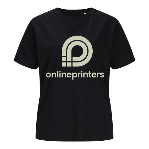 Mnstret dame-T-shirt i bldt stof med korte rmer.