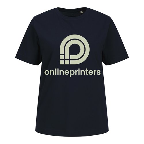 Navy bl dame-T-shirt i kologisk bomuld med korte rmer.