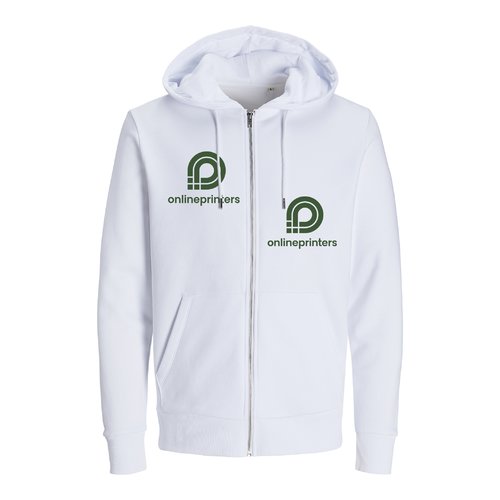 Hvid sweatshirtjakke i bomuld og genanvendt polyester med h�tte og lynl�s.