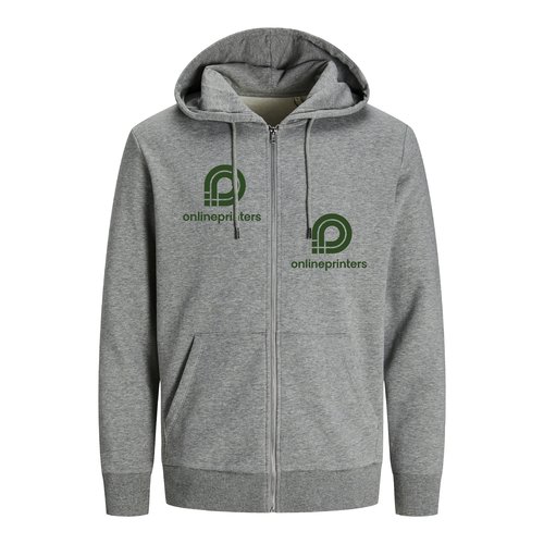 Gr�meleret sweatshirtjakke i bomuldsblanding med h�tte og fuld lynl�s.