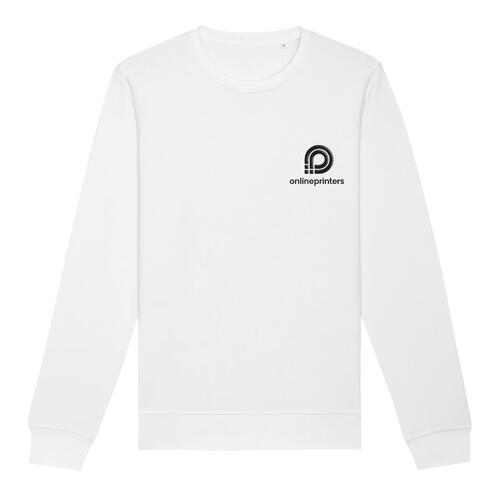 Hvid bomulds-polyester sweatshirt, unisex med rund hals.