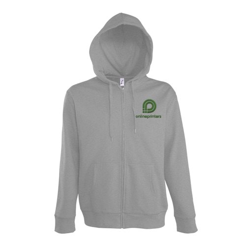 Gr�meleret sweatshirtjakke i bomuldsblanding med h�tte og fuld lynl�s.