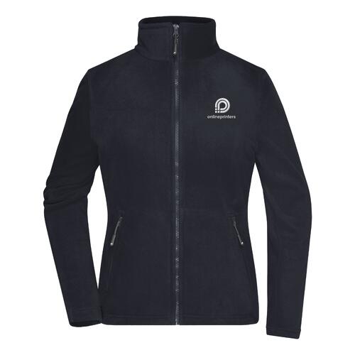 Navy bl� polyester fleecejakke til damer med fuld lynl�s.