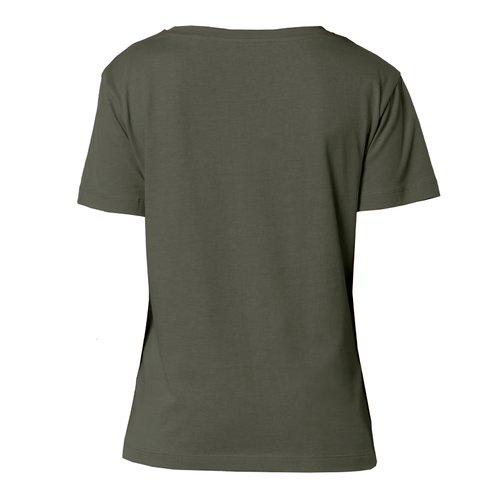 Khaki bomulds-T-shirt til damer med korte �rmer.
