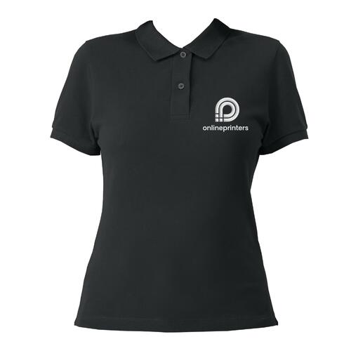 Sort dame polo shirt i �kologisk bomuld med kort knaplukning.
