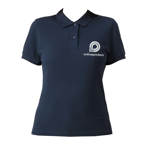 Navybl� dame polo shirt i �kologisk bomuld med kort knaplukning.