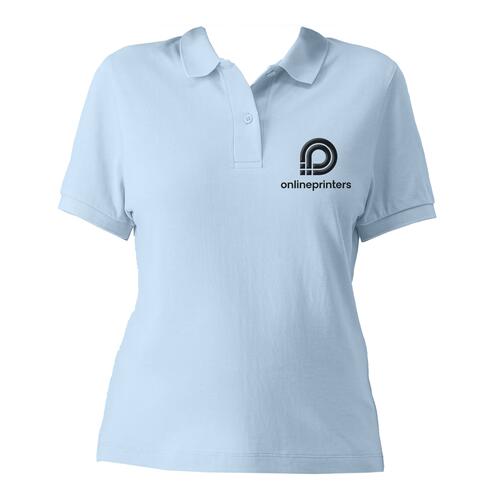 Lysebl� dame polo shirt i �kologisk bomuld med korte �rmer og knaplukning.