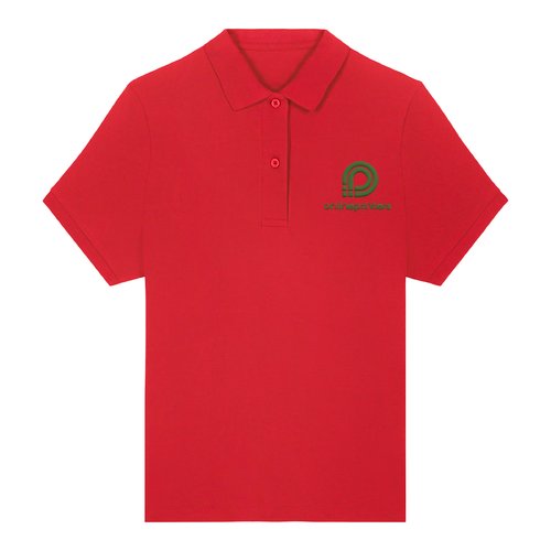 R�d dame polo shirt i �kologisk bomuld med kort knaplukning.