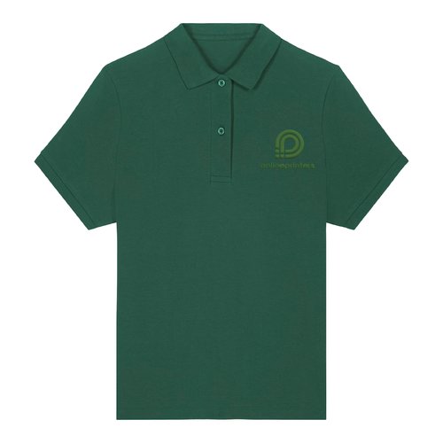 Gr�n dame polo shirt i bomuld med korte �rmer og knaplukning.