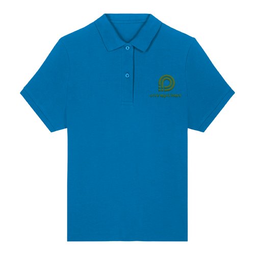 Royal bl� dame polo shirt i �kologisk bomuld med en kort knapstolpe.