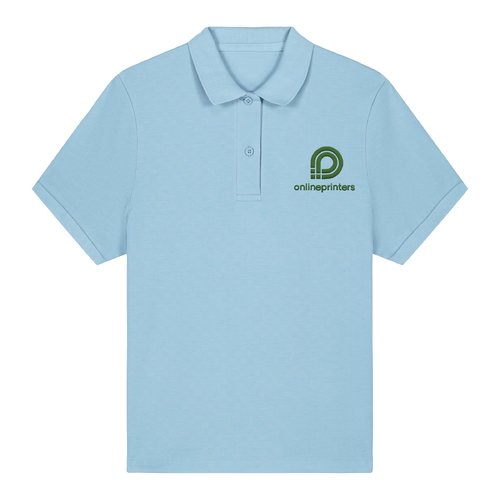 Himmelbl� dame polo shirt i �kologisk bomuld med kort knaplukning.