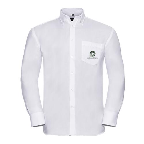 Hvid stofskjorte til m�nd med lange �rmer og knaplukning.