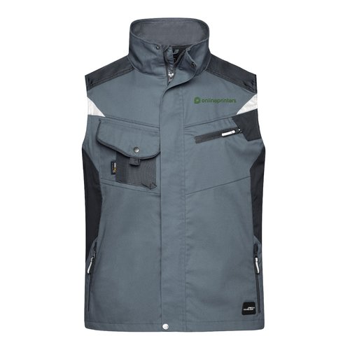 Mrkegr polyester-bomuldsblanding arbejds-vest med flere lommer og lynls.