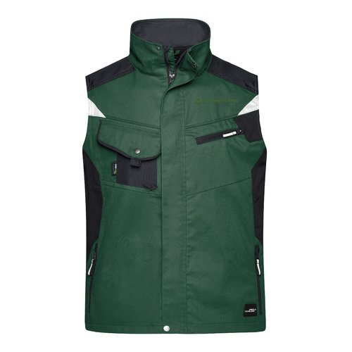 Mrkegrn arbejdsvest i polyester-bomuld med flere lommer.