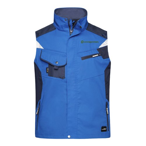 Bl arbejdsvest i polyester-bomuldsblanding med flere lommer.