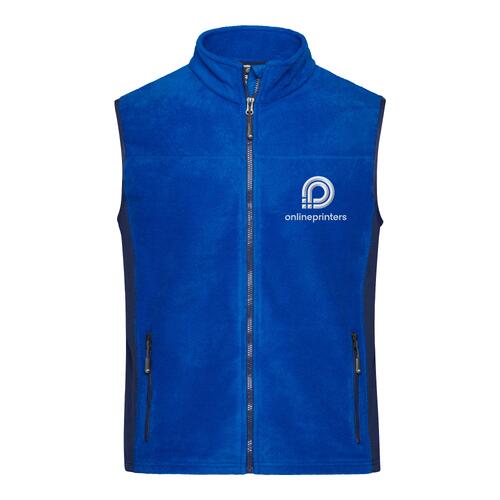 Bl� polyester fleece vest med fuld lynl�s og sidelommer.