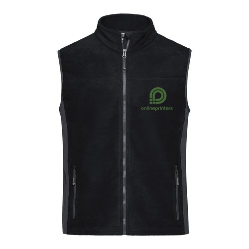 Sort og gr polyester fleece vest med fuld lynls.