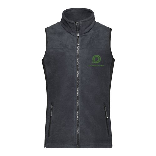 Mrkegr polyester fleece vest med fuld lynls og sidelommer.