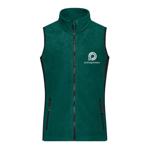 M�rkegr�n polyester fleece vest med fuld lynl�s og lommer.
