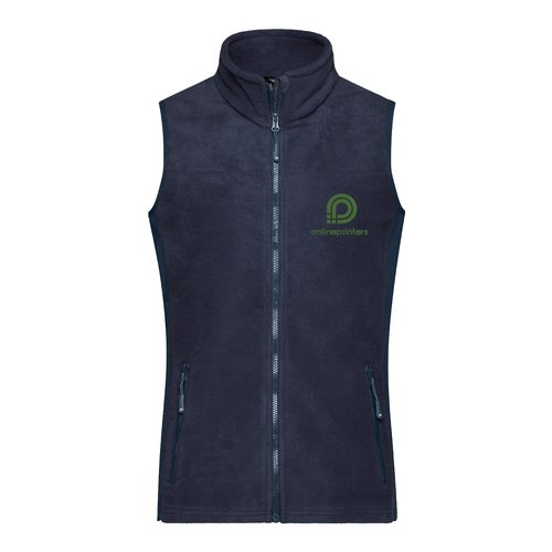 Marinebl fleecevest i polyester med fuld lynls og sidelommer.