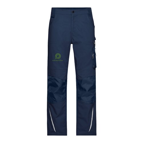 Navybl arbejdsbukser i polyester-bomulds blanding med lommer.