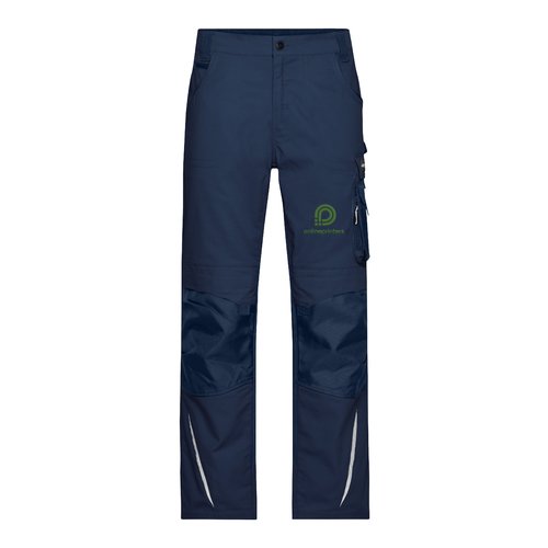Marinebl� polyester-bomulds arbejdsbukser med flere lommer.