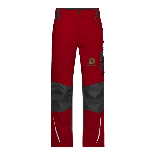 R�de arbejdsbukser i polyester-bomulds blanding med lommer.