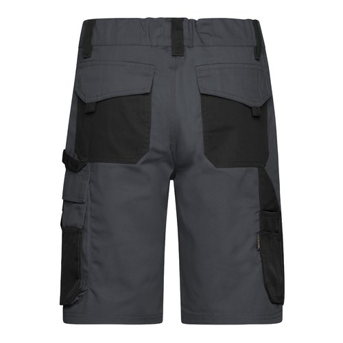 Mrkegr/sort polyester-bomuldsshorts med flere lommer.