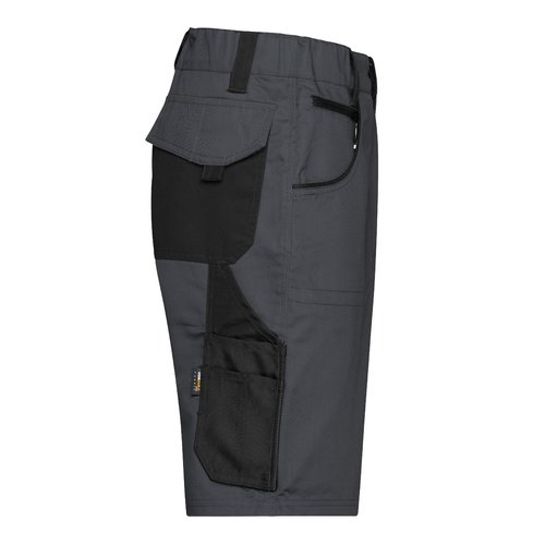 Mrkegr/sorte polyester-bomuldsshorts med flere lommer.
