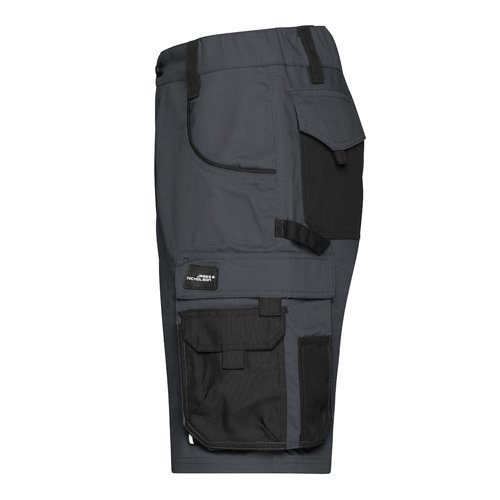 Mrkegr/sorte polyester-bomuldsshorts med flere lommer.
